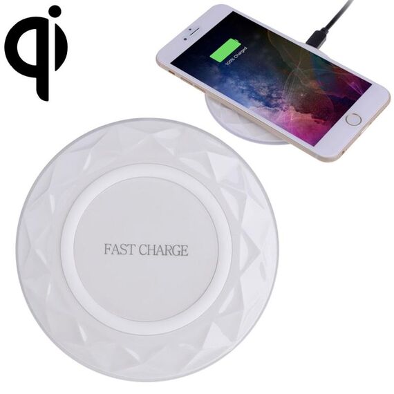 Caricabatterie wireless a ricarica rapida standard Diamond Qi con ingresso DC5V, lunghezza cavo: 1 m, Per iPhone X e 8 e 8 Plus, Galaxy S8 e S8 +, Huawei, Xiaomi, LG, Nokia, Google e altri smartphone (bianco)