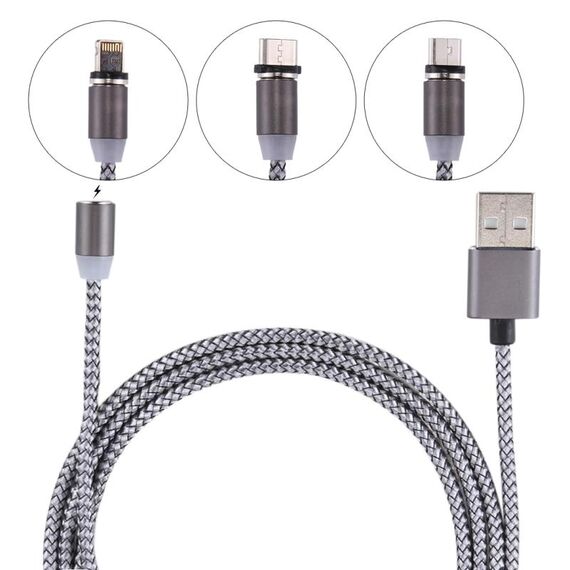 1,05m 8 pin + micro USB + USB-C / Type-C a USB Weave Data Sync di caricamento con indicatore LED