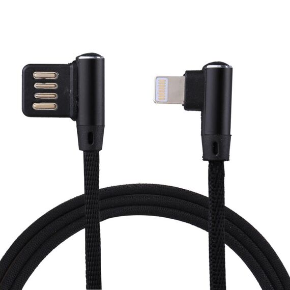 Cavo di ricarica per sincronizzazione dati in nylon a doppio gomito con uscita da 1 m 2,4 A da USB a 8 pin, Cavo di ricarica per sincronizzazione dati in nylon intrecciato con design a doppio gomito da 1 m 2,4 A in uscita da USB a 8 pin (nero)