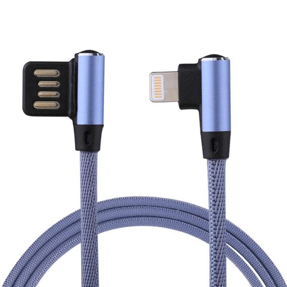 Cavo di ricarica per sincronizzazione dati in nylon a doppio gomito con uscita da 1 m 2,4 A da USB a 8 pin, Cavo di ricarica per sincronizzazione dati in nylon intrecciato con design a doppio gomito da 1 m 2,4 A in uscita da USB a 8 pin (blu)