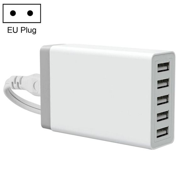 XBX09 40W 5V 8A 5 Porte USB Caricabatterie da viaggio per caricatore rapido, spina EU (bianco)