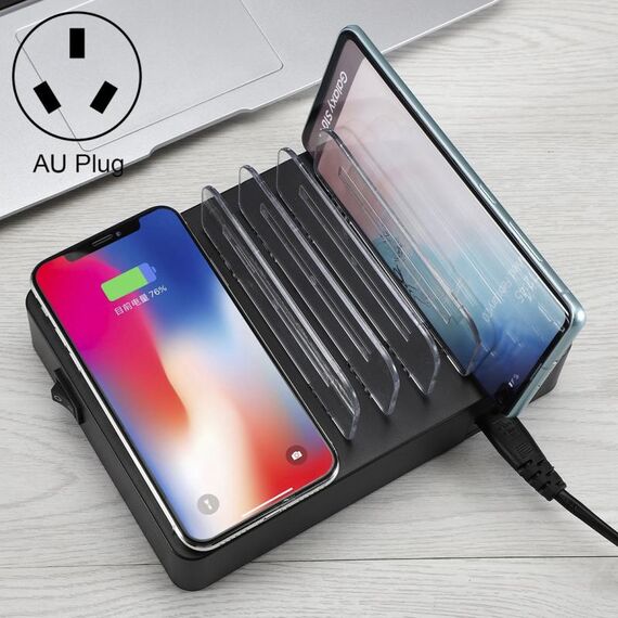 50 W 6 porte USB + 2 porte USB-C / Type-C + Caricabatterie multifunzione con ricarica wireless con display a LED e cornice rimovibile, spina AU