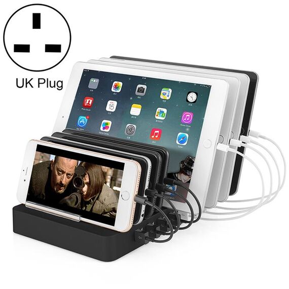Caricabatterie intelligente X6 96 W 2,4 A 8 porte USB con cornice staccabile, spina UK (nera)