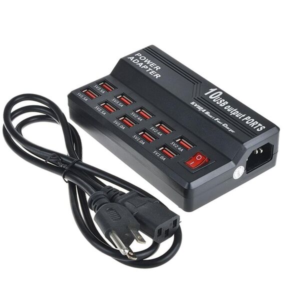 W-838 60W 10 porte USB Caricabatteria da tavolo per ricarica rapida rapida AC100-240V, spina USA (nero)