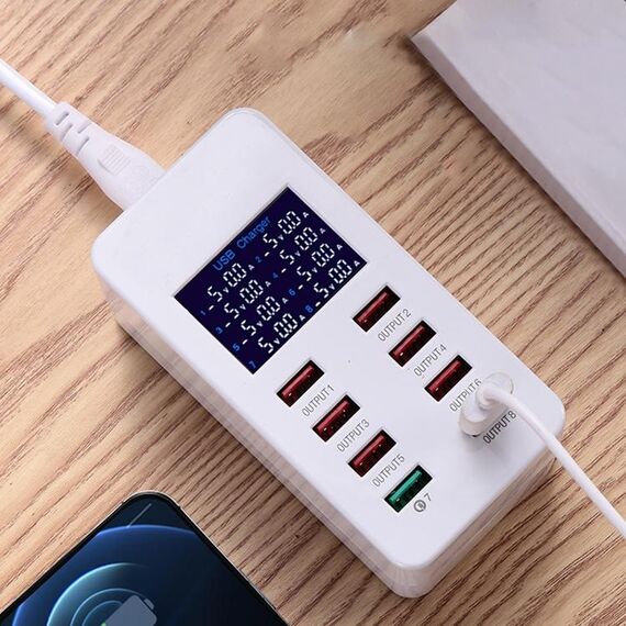 A8 40W 8 porte USB + QC3.0 stazione di ricarica intelligente con display digitale AC100-240V, spina americana