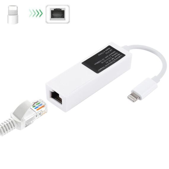 NK107A1 Cavo adattatore di rete LAN Ethernet da 8 pin a RJ45, lunghezza totale: 16 cm, NK107A1 Cavo adattatore di rete LAN Ethernet da 8 pin a RJ45 per serie iPhone/iPad, lunghezza totale: 16 cm (bianco)