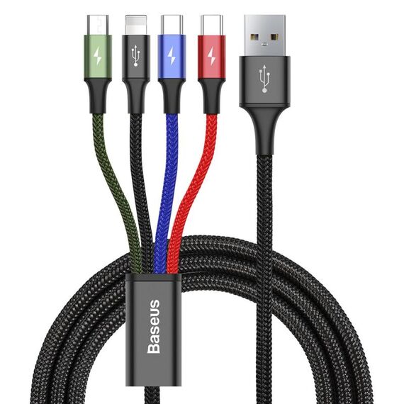 Baseus Rapid Series 4 in 1 1.2 m 3.5A USB a 2 x USB-C / Type-C + 8 pin + cavo micro USB, Per iPhone, Galaxy, Huawei, Xiaomi, HTC, Sony e altri smartphone (nero)