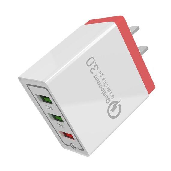 Caricatore da viaggio caricatore rapido AR-QC-03 2.1A 3 porte USB, spina americana (rosso)