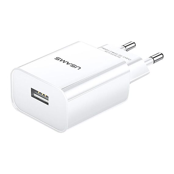 Caricabatteria da viaggio USAMS US-CC075 T18 2.1A USB singolo, spina europea (bianco)