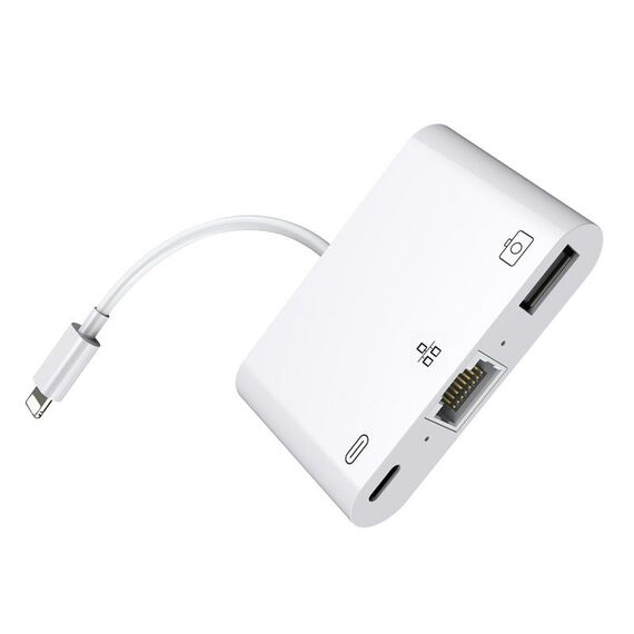 Adattatore di rete da 8 pin a RJ45 1000 Mbps + porta di ricarica + convertitore multifunzione di lettura USB della fotocamera