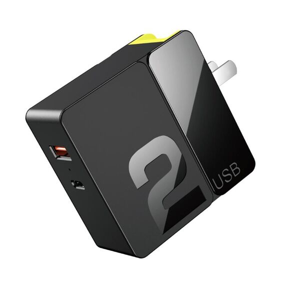 ROCK RWC-0440 18W QC4.0 / QC3.0 / FCP Dual USB + PPS / PD3.0 / PD2.0 / FCP Dual USB-C / Type-C Caricatore da viaggio con interfaccia con spina pieghevole, spina cinese (nera)