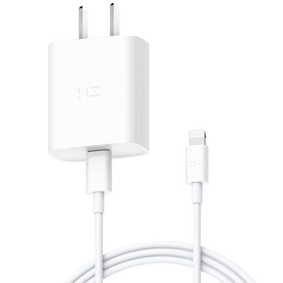 Adattatore di alimentazione per caricabatterie rapido originale Xiaomi Youpin ZMI da 20 W con cavo di ricarica da tipo C / USB-C a 8 pin, spina americana (bianco)