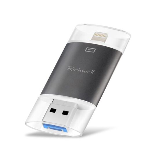 Richwell 3 in 1 32G Type-C + 8 pin + USB 3.0 doppia copertura in metallo disco flash push-pull con funzione OTG (nero)