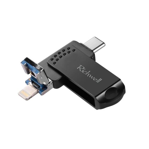Richwell 16G Type-C + 8 pin + USB 3.0 Metal Flash Disk con funzione OTG (nero)