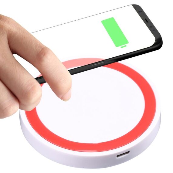 Pad di ricarica wireless rotondo standard QI universale (bianco + rosso)