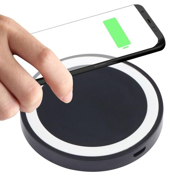Pad di ricarica wireless rotondo standard QI universale da 5 W (nero + bianco)