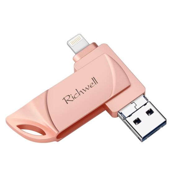 Richwell DXZ66 USB Flash Disk 16G 3 in 1 Micro USB + 8 pin + USB 3.0 compatibile IPhone e IOS (oro rosa)