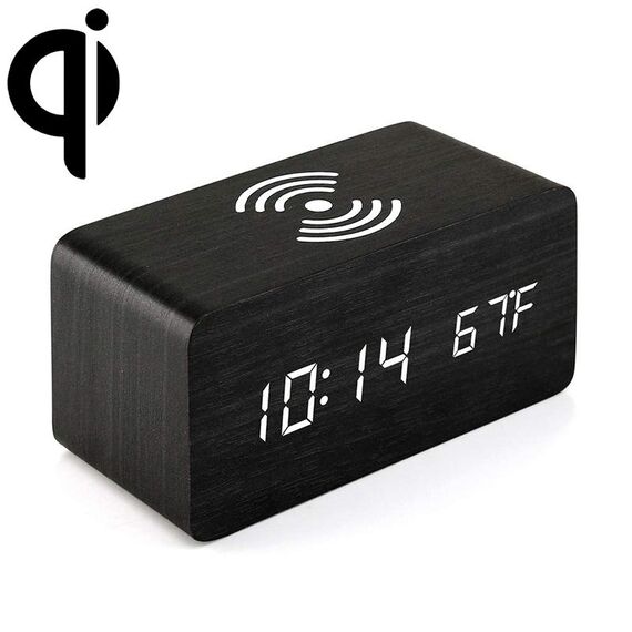KD8801 5W Creativo Creativo Charger Wireless Charger LED Specchio Digital Display sub-sveglia, stile normale (caratteri bianchi in legno nero)