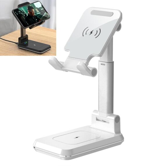 T6 Supporto pieghevole portatile 2 in 1 Ricarica wireless, Stile: doppia carica (bianco)