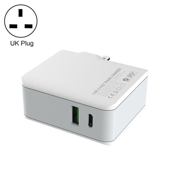 LDNIO A4403C 30W PD + AUTO-ID Caricabatterie pieghevole da viaggio veloce con cavo da 1 m 8 pin, spina britannica