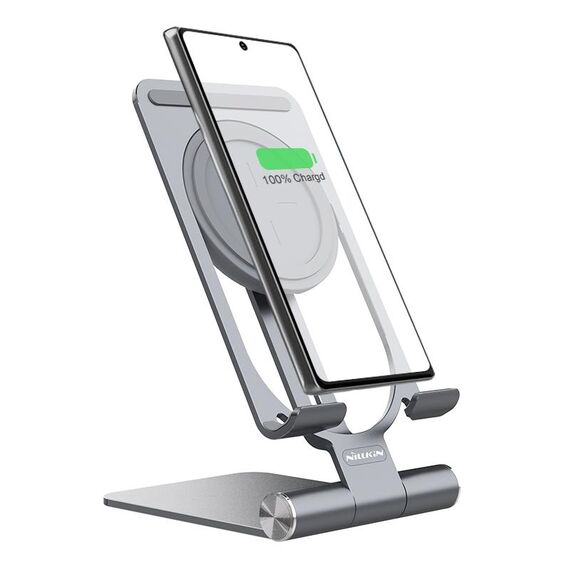 NILLKIN 2 in 1 15W PoweHold Mini caricatore wireless verticale pieghevole staccabile supporto per cellulare (grigio scuro)
