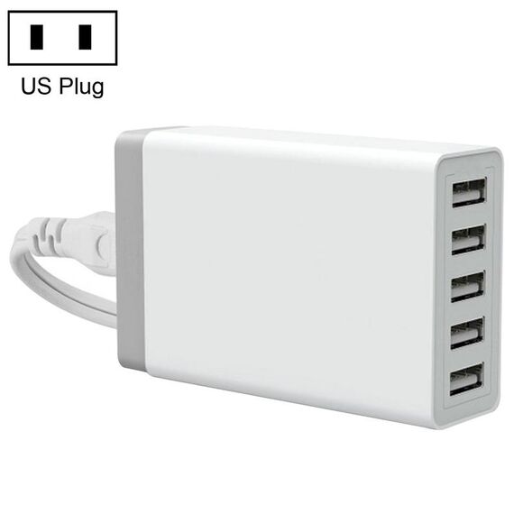 XBX09 40 W 5 V 8A 5 Porte USB Caricabatterie da viaggio per caricatore rapido, spina USB (bianco)