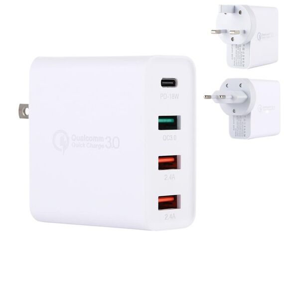 A3 PD 18W USB-C / Type-C + QC3.0 USB + Set caricabatterie da viaggio con doppia interfaccia USB, spina USA / spina europea / spina UK