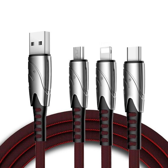 KO51 1.2m 3 in 1 USB a 8 PIN + USB-C / Type-C + Micro USB Cavo di tessuto Squalo USB (nero)