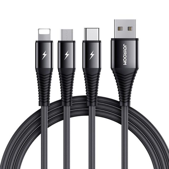 Joyroom S-1230G4 3A 3 in 1 USB a 8 Pin + Micro USB + Type-C / USB-C Cavo di ricarica rapida Lunghezza del cavo: 1,2 m (nero)