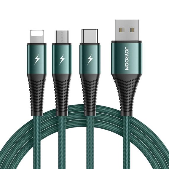 Lavoroom S-1230G4 3A 3 in 1 USB a 8 Pin + micro USB + Type-C / USB-C Cavo di ricarica rapida Lunghezza del cavo: 1,2 m (verde)
