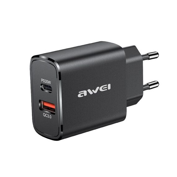 Awei PD7 20W QC + PD Caricabatterie di ricarica rapida Caricabatterie da viaggio Adattatore di alimentazione, spina UE (nero)
