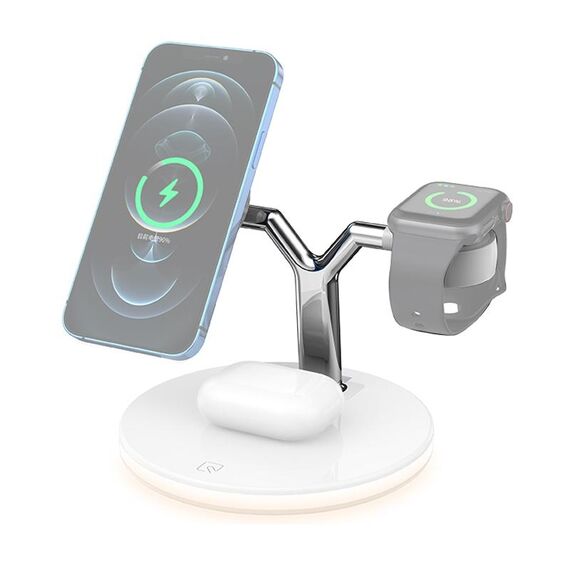 Caricabatterie wireless magnetico multifunzione 3 in 1 da 15 W per telefoni cellulari, orologi Apple e AirPods, con luce LED colorata (bianco)