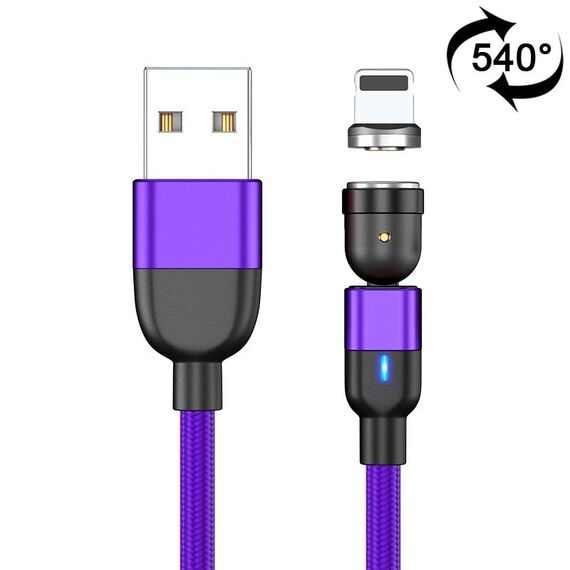 Cavo di ricarica per sincronizzazione dati magnetica rotante da 1 m 3 A USB a 8 pin 540 gradi (viola)