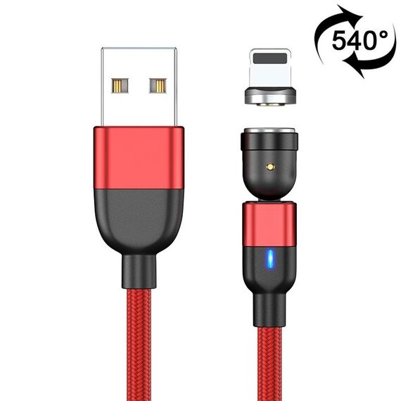 Cavo di ricarica per sincronizzazione dati magnetica rotante da 1 m 3 A USB a 8 pin 540 gradi (rosso)