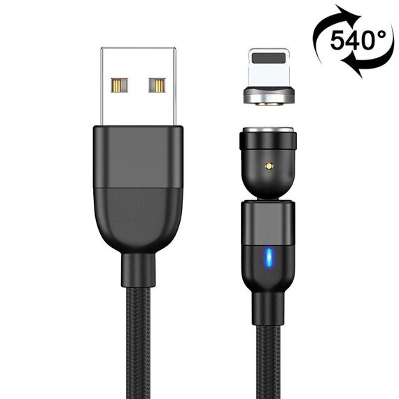 Cavo di ricarica per sincronizzazione dati magnetica rotante da 2 m 3A USB a 8 pin 540 gradi (nero)