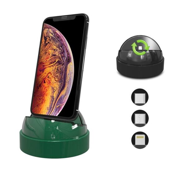 XBX-018 Supporto di ricarica per telefono multifunzione a 8 pin + USB-C / Type-C + Micro USB 3 in 1 (verde)