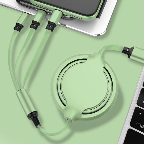 Cavo di ricarica per sincronizzazione dati retrattile da 3,5 A in silicone liquido 3 in 1 da USB a USB-C / Type-C + 8 pin + micro USB (verde)