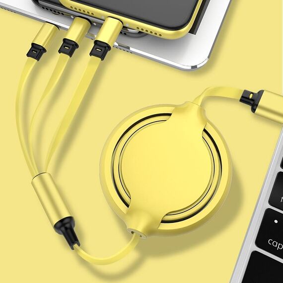 Cavo di ricarica per sincronizzazione dati retrattile da 3,5 A in silicone liquido 3 in 1 da USB a USB-C / Type-C + 8 pin + Micro USB (giallo)