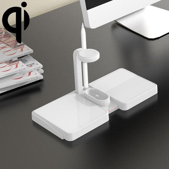 K04 Caricabatterie wireless standard Qi 4 in 1 da 10 W per telefoni cellulari, iWatch e AirPods (bianco)