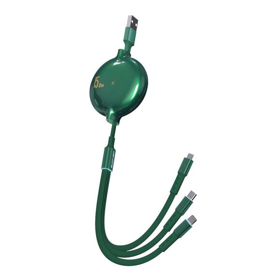 WK WDC-124 3A 3 in 1 8 PIN + TYPE-C / USB-C + Micro USB Bona Bona Serie Telescopica Cavo dati di ricarica telescopico, lunghezza: 1,5 m (verde)