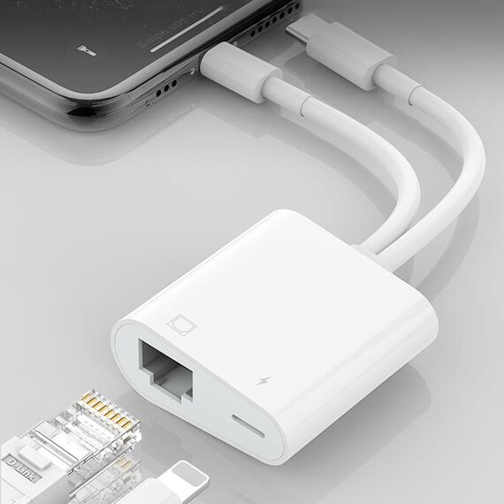 NK-1035 Pro 2 in 1 USB-C / Type-C + 8 pin maschio a RJ45 + adattatore di interfaccia femmina di ricarica a 8 pin