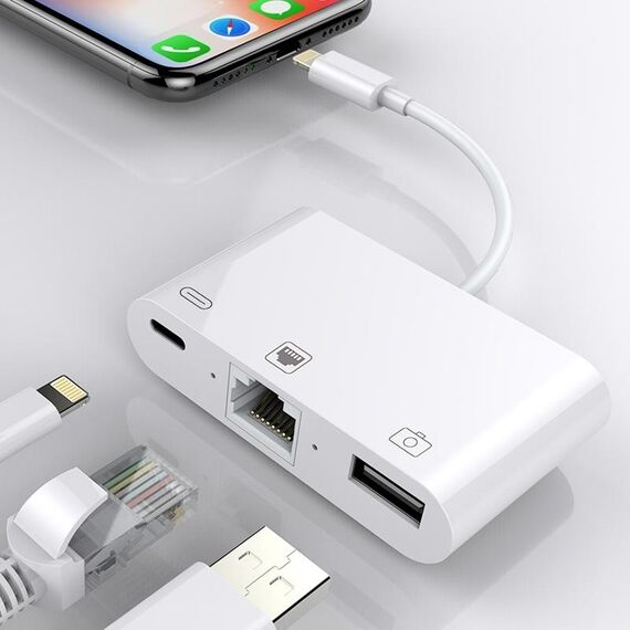 NK-107 3 in 1 Ethernet + USB + 8 pin ricarica porte femmina a 8 pin maschio OTG cavo convertitore video digitale