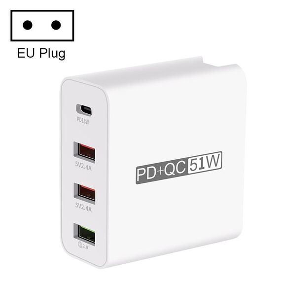 WLX-A6 Adattatore di alimentazione per caricabatterie da viaggio USB a ricarica rapida a 4 porte, spina europea