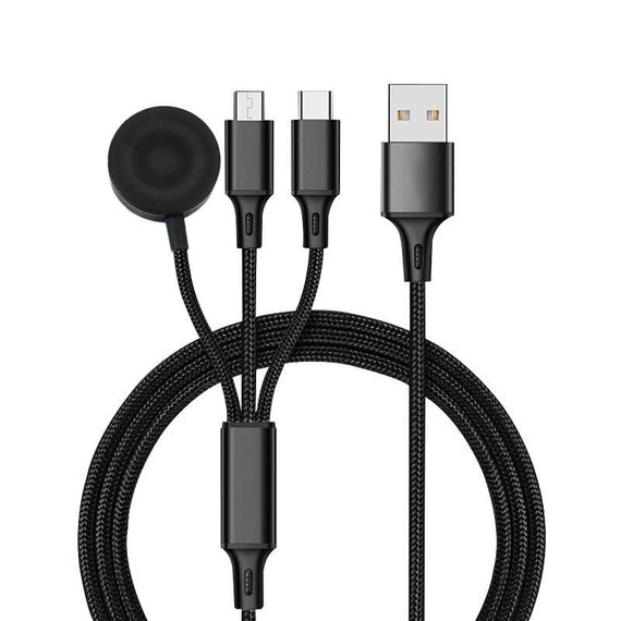 Per iPhone / Apple Watch 3 in 1 8 pin + Type-C / USB-C + Base di ricarica magnetica Cavo di ricarica multifunzione, lunghezza: 1 m (nero)