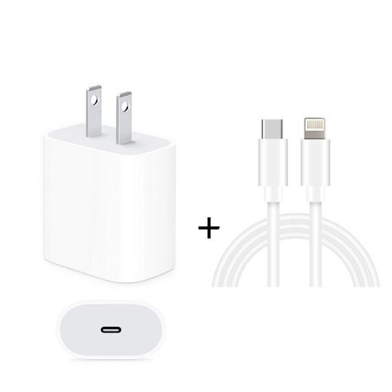 Caricabatteria da viaggio 2 in 1 PD da 18 W con interfaccia USB-C / Type-C + 3A PD3.0 Set di cavi dati per ricarica rapida da USB-C / Type-C a 8 pin, lunghezza cavo: 1 m (spina USA)