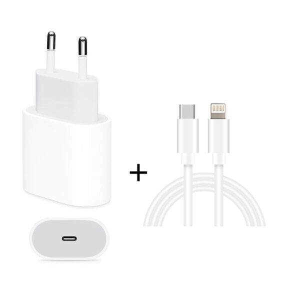 Caricabatterie da viaggio 2 in 1 PD da 18 W con interfaccia USB-C / Type-C + 3A PD3.0 Set di cavi dati per ricarica rapida da USB-C / Type-C a 8 pin, lunghezza cavo: 1 m (spina europea)