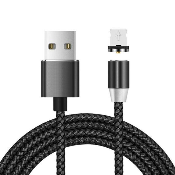 USB a connettore magnetico in metallo a 8 pin Cavo dati magnetico intrecciato in nylon bicolore, lunghezza cavo: 1 m (nero)