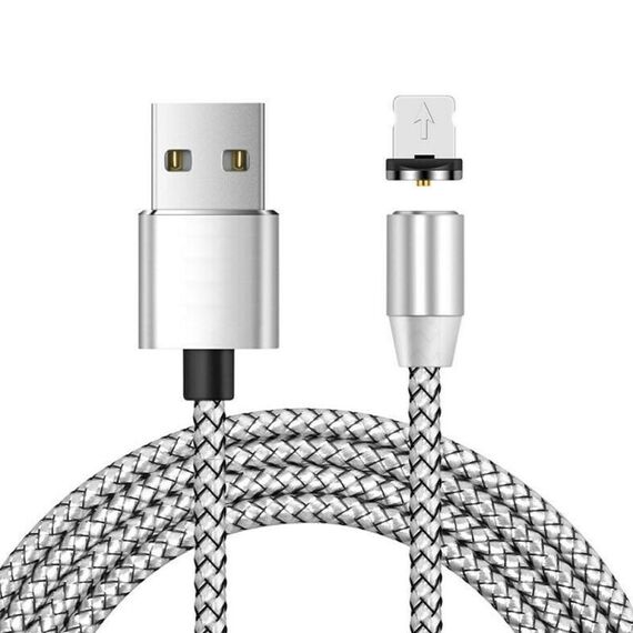 USB a connettore magnetico in metallo a 8 pin Cavo dati magnetico intrecciato in nylon bicolore, lunghezza cavo: 1 m (argento)