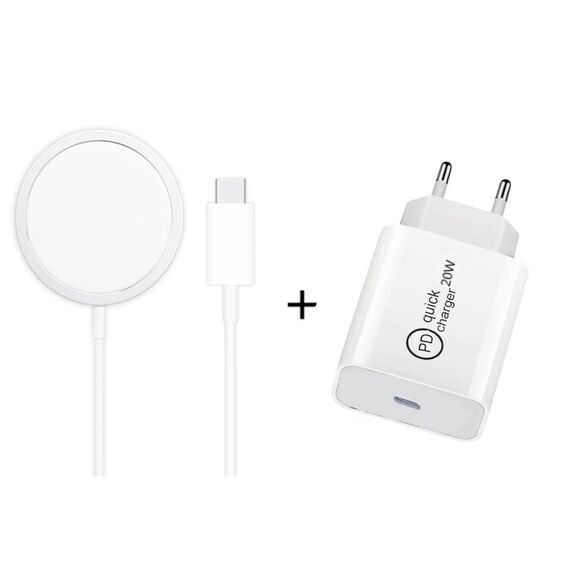XJ-31 Caricabatterie wireless magnetico 2 in 1 da 15 W + set caricabatterie da viaggio PD 20 W USB-C / Type-C per serie iPhone, dimensioni spina: spina europea