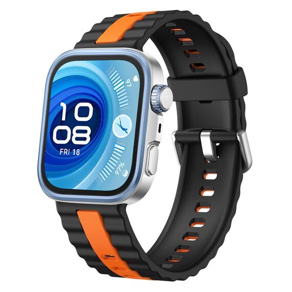 Cinturino in silicone bicolore a righe verticali per Huawei Watch Fit 4 / Fit 4 Pro / Fit 3 (nero e arancione)
